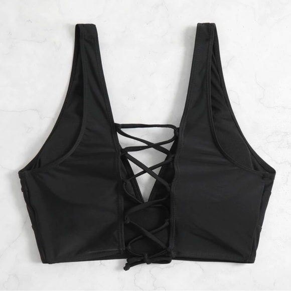 NEW Lace Up Swimsuit Top Black - Picture 5 of 16